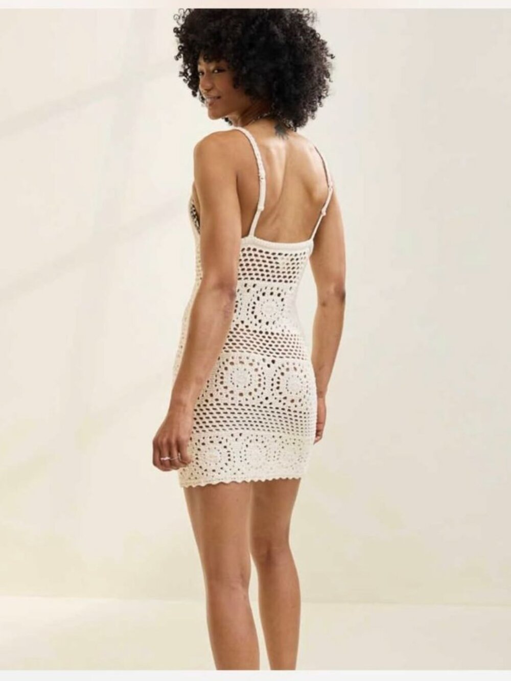 Aerie Women's Crochet Cover Up Mini Dress in Cream Size Medium - Picture 2 of 9